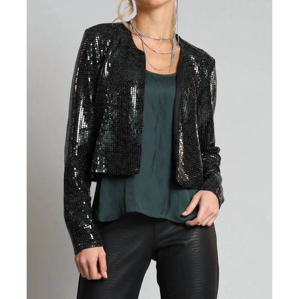 NEW LOLA & SOPHIE sequin applique shrug in dark green